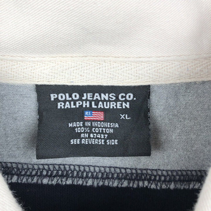 2000'S Ralph Lauren POLO JEANS COMPANY striped long-sleeved rugby shirt, men's size XL (approx.) cotton gray type Vintage Second Hand