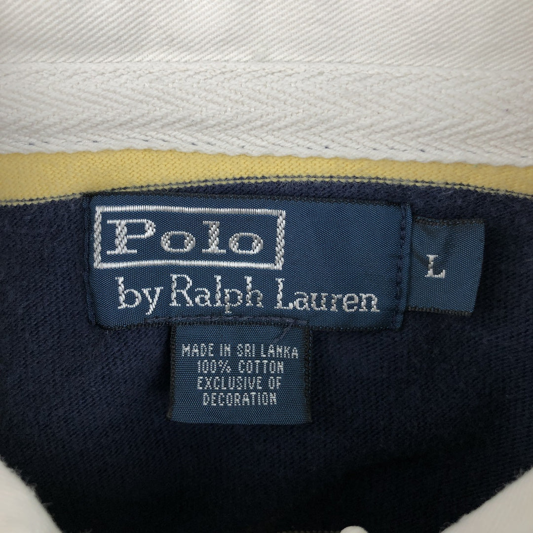 Ralph Lauren POLO by Ralph Lauren Striped Pattern Long Sleeve Rugby Shirt Men's Size L cotton yellow type Vintage Second Hand