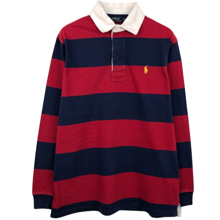 Ralph Lauren POLO RALPH LAUREN Striped Pattern Long Sleeve Rugby Shirt Men's M cotton red type Vintage Second Hand