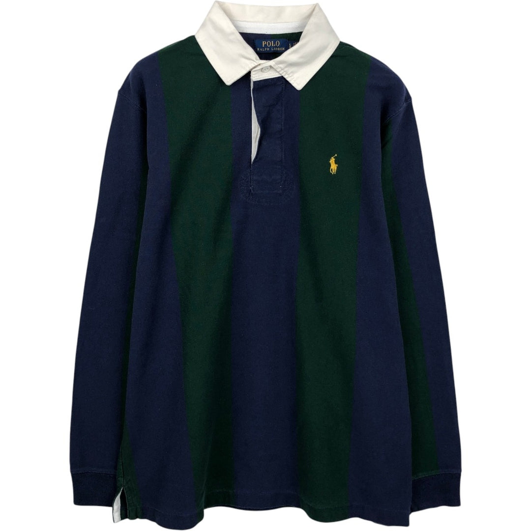 Ralph Lauren POLO RALPH LAUREN Stripe Pattern Long-Sleeve Rugby Shirt, Men's Size L (approx.) cotton Green type dark green Vintage Second Hand