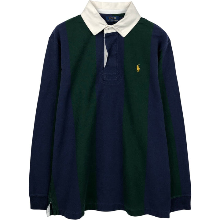Ralph Lauren POLO RALPH LAUREN Stripe Pattern Long-Sleeve Rugby Shirt, Men's Size L (approx.) cotton Green type dark green Vintage Second Hand