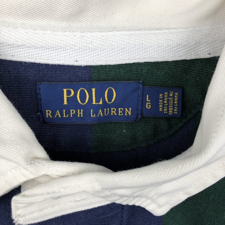 Ralph Lauren POLO RALPH LAUREN Stripe Pattern Long-Sleeve Rugby Shirt, Men's Size L (approx.) cotton Green type dark green Vintage Second Hand