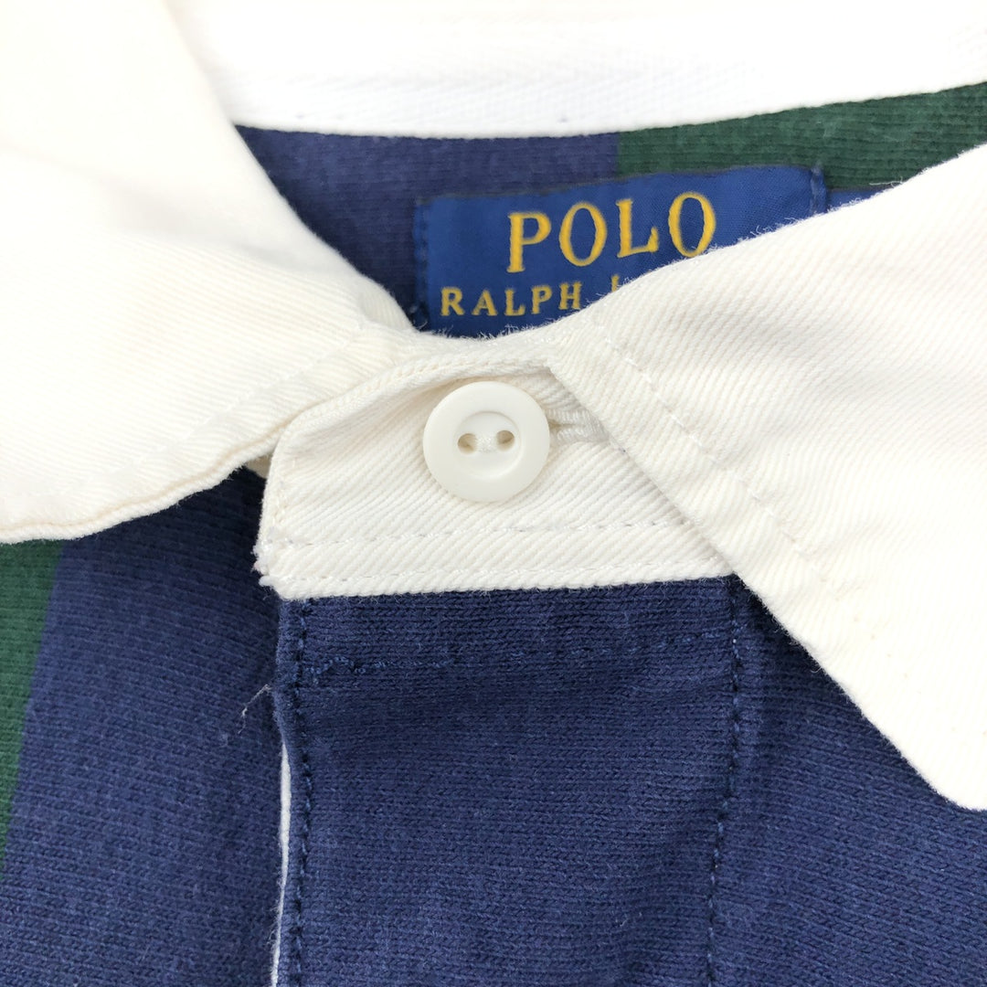 Ralph Lauren POLO RALPH LAUREN Stripe Pattern Long-Sleeve Rugby Shirt, Men's Size L (approx.) cotton Green type dark green Vintage Second Hand