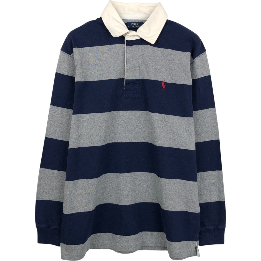 Ralph Lauren POLO RALPH LAUREN Striped Pattern Long Sleeve Rugby Shirt Men's Size L cotton gray type Vintage Second Hand