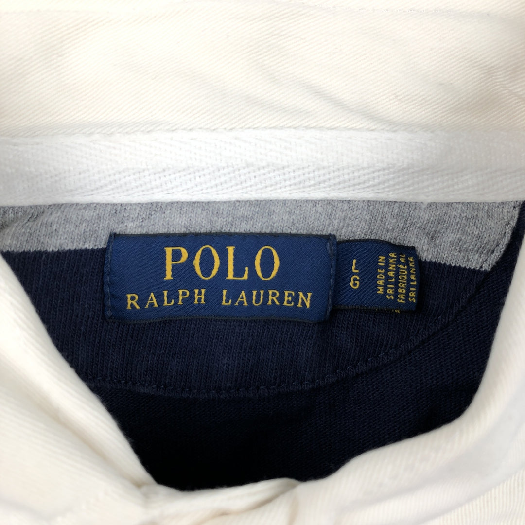 Ralph Lauren POLO RALPH LAUREN Striped Pattern Long Sleeve Rugby Shirt Men's Size L cotton gray type Vintage Second Hand