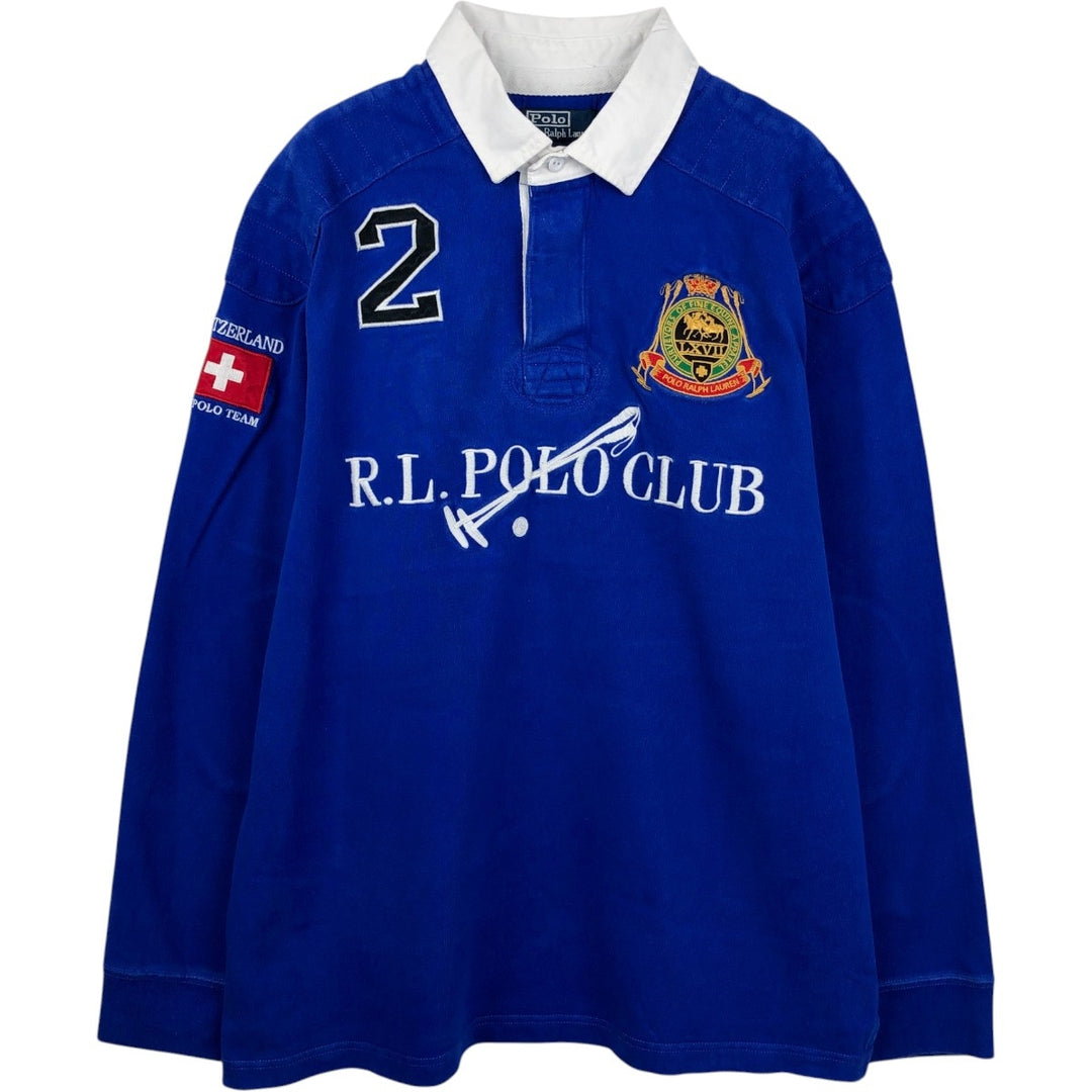 Ralph Lauren POLO by Ralph Lauren CUSTOM FIT Double Pony Long Sleeve Rugby Shirt, Men's XL cotton blue type Vintage Second Hand