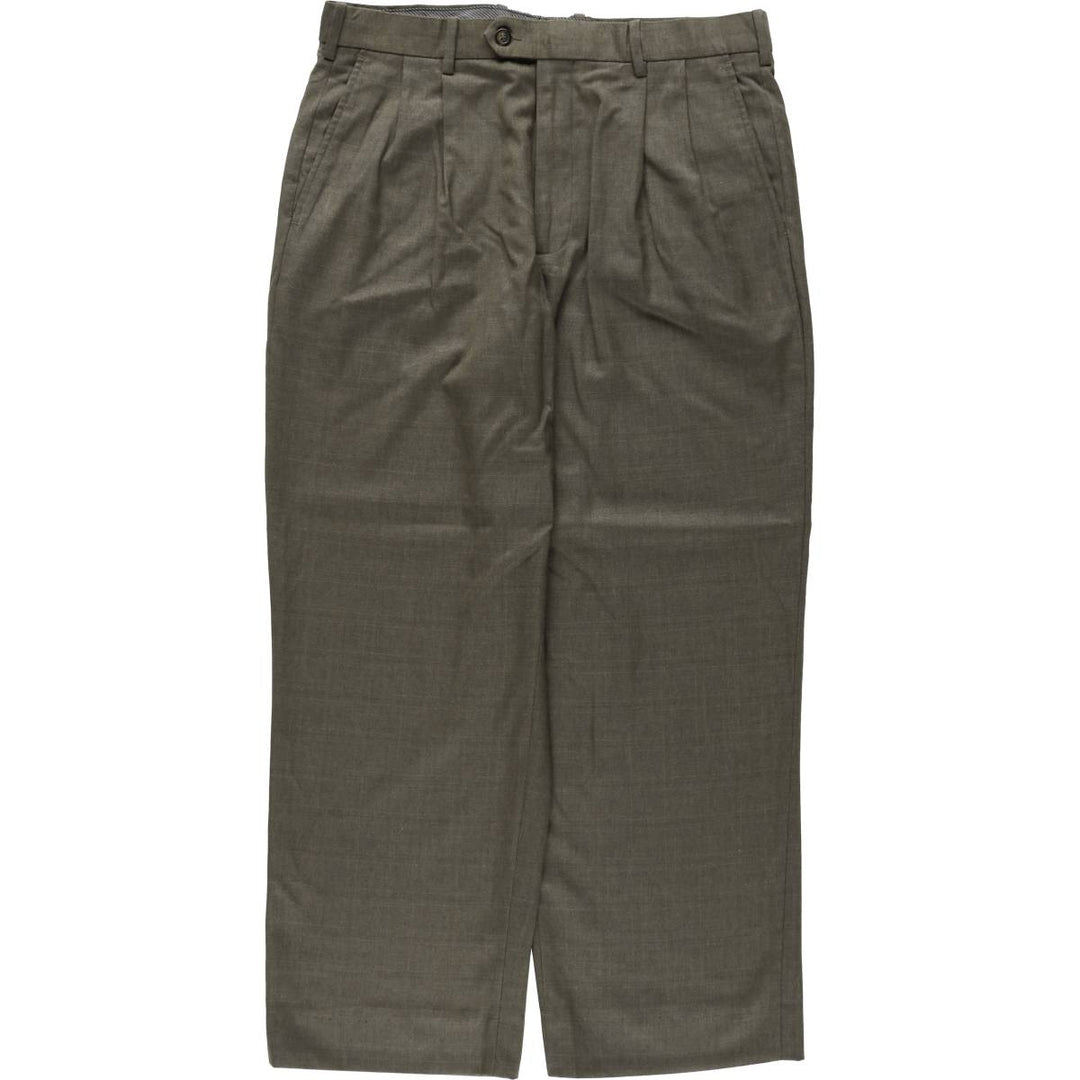 MONDO DI MARCO Check Pattern Two-Pleat Slacks Pants Men's W34 (approx.) polyester Khaki type Vintage Second Hand