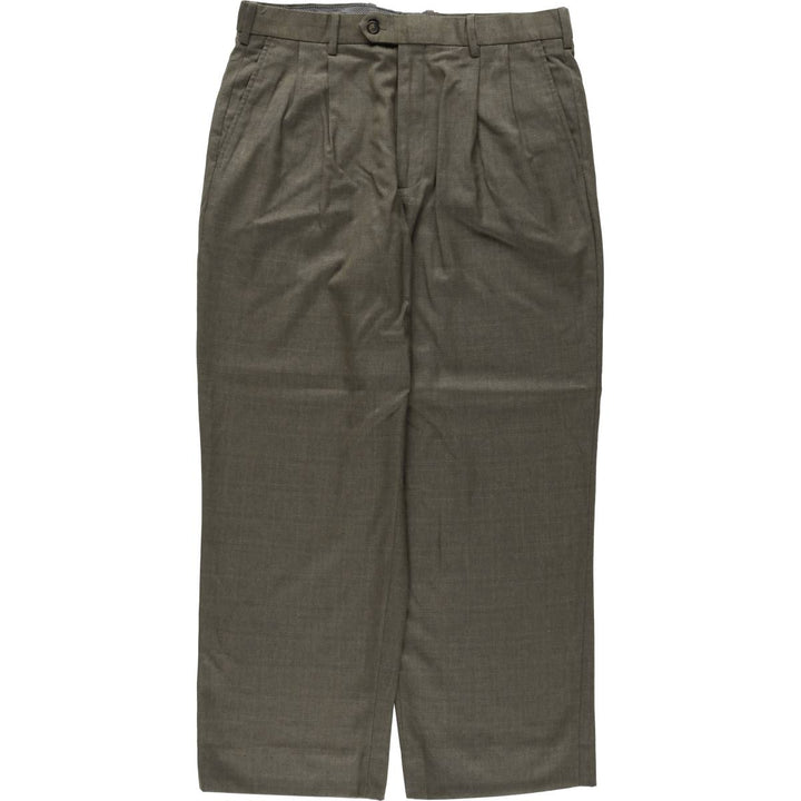 MONDO DI MARCO Check Pattern Two-Pleat Slacks Pants Men's W34 (approx.) polyester Khaki type Vintage Second Hand
