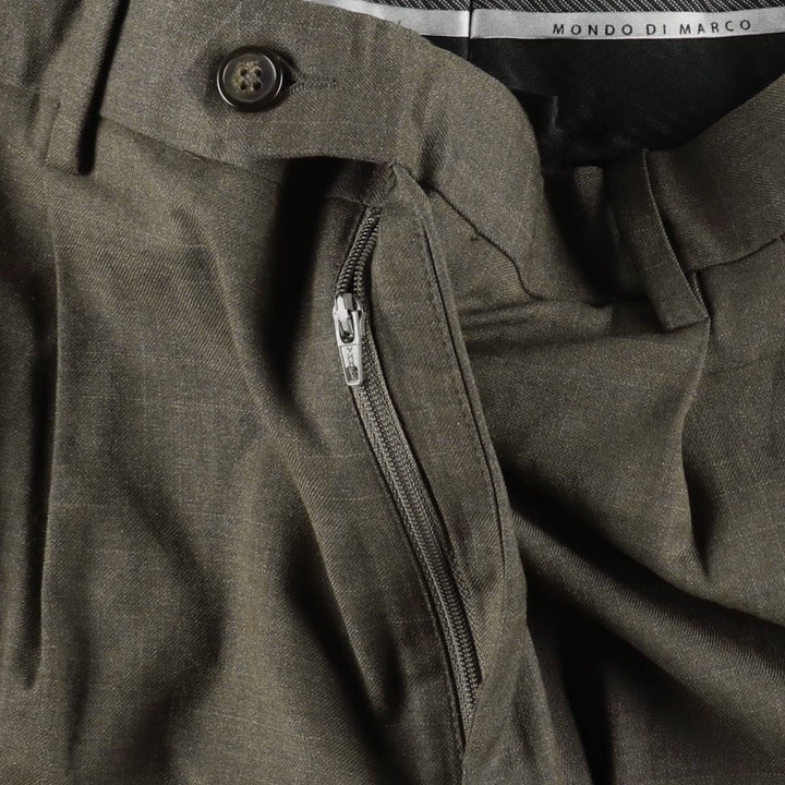 MONDO DI MARCO Check Pattern Two-Pleat Slacks Pants Men's W34 (approx.) polyester Khaki type Vintage Second Hand