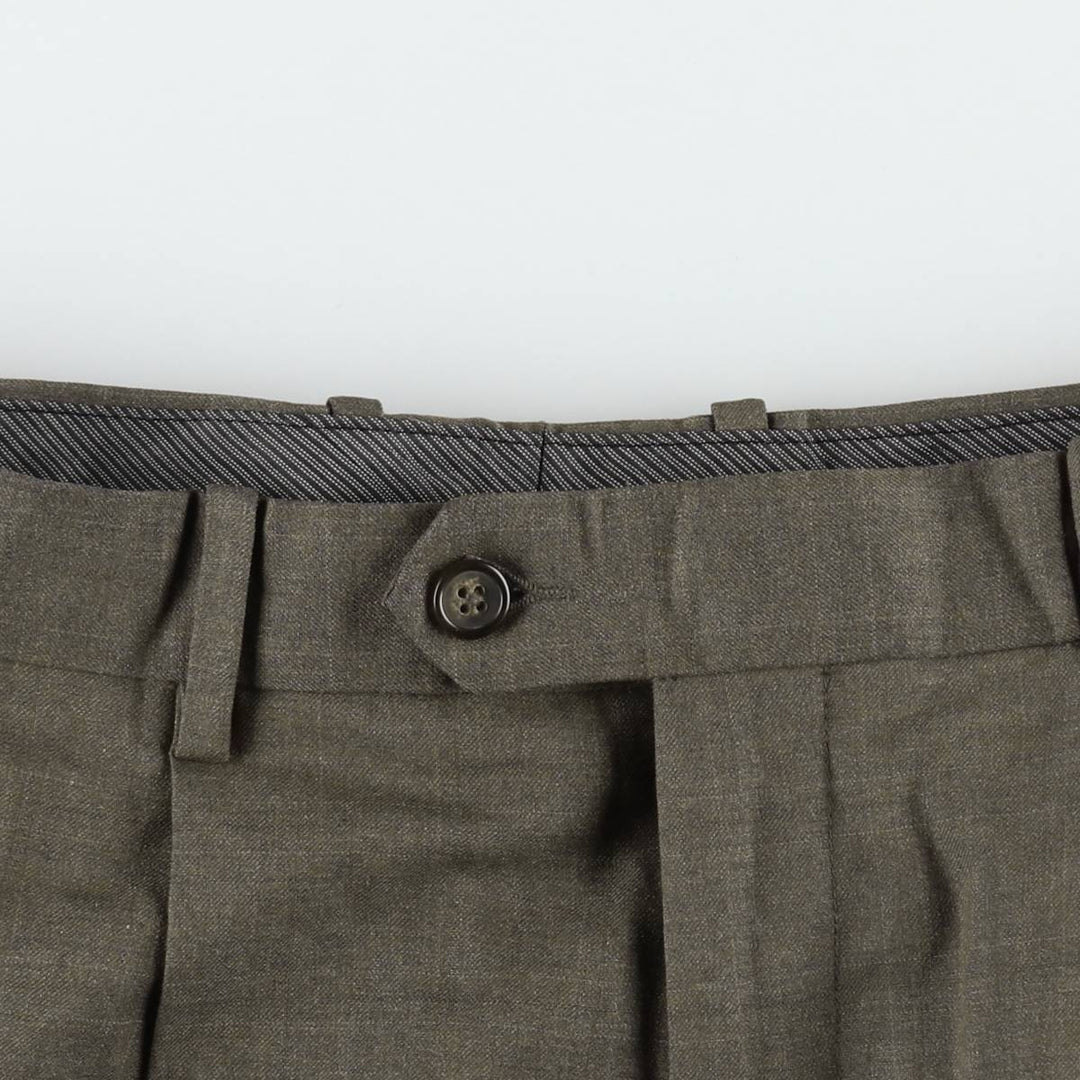 MONDO DI MARCO Check Pattern Two-Pleat Slacks Pants Men's W34 (approx.) polyester Khaki type Vintage Second Hand