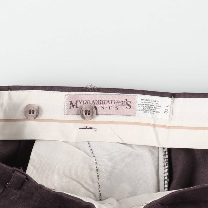 MY GRANDFATHER'S PANTS Two-Pleat Slacks, Made in USA, Men's Size W31 (approx.) unclear wine-red Vintage Second Hand