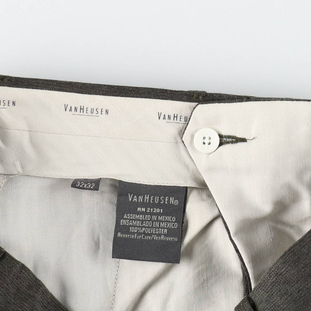 Van Heusen three-pleat slacks pants for men, equivalent to size W32. polyester Khaki type Vintage Second Hand