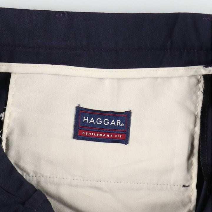 HAGGER GENTLEMAN'S FIT Three-Pleat Slacks Pants, Made in USA, Men's W34 (approx.) polyester navy blue type Vintage Second Hand