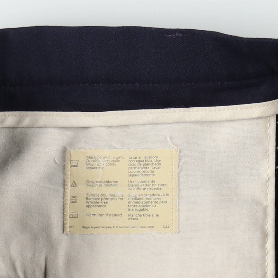 HAGGER GENTLEMAN'S FIT Three-Pleat Slacks Pants, Made in USA, Men's W34 (approx.) polyester navy blue type Vintage Second Hand
