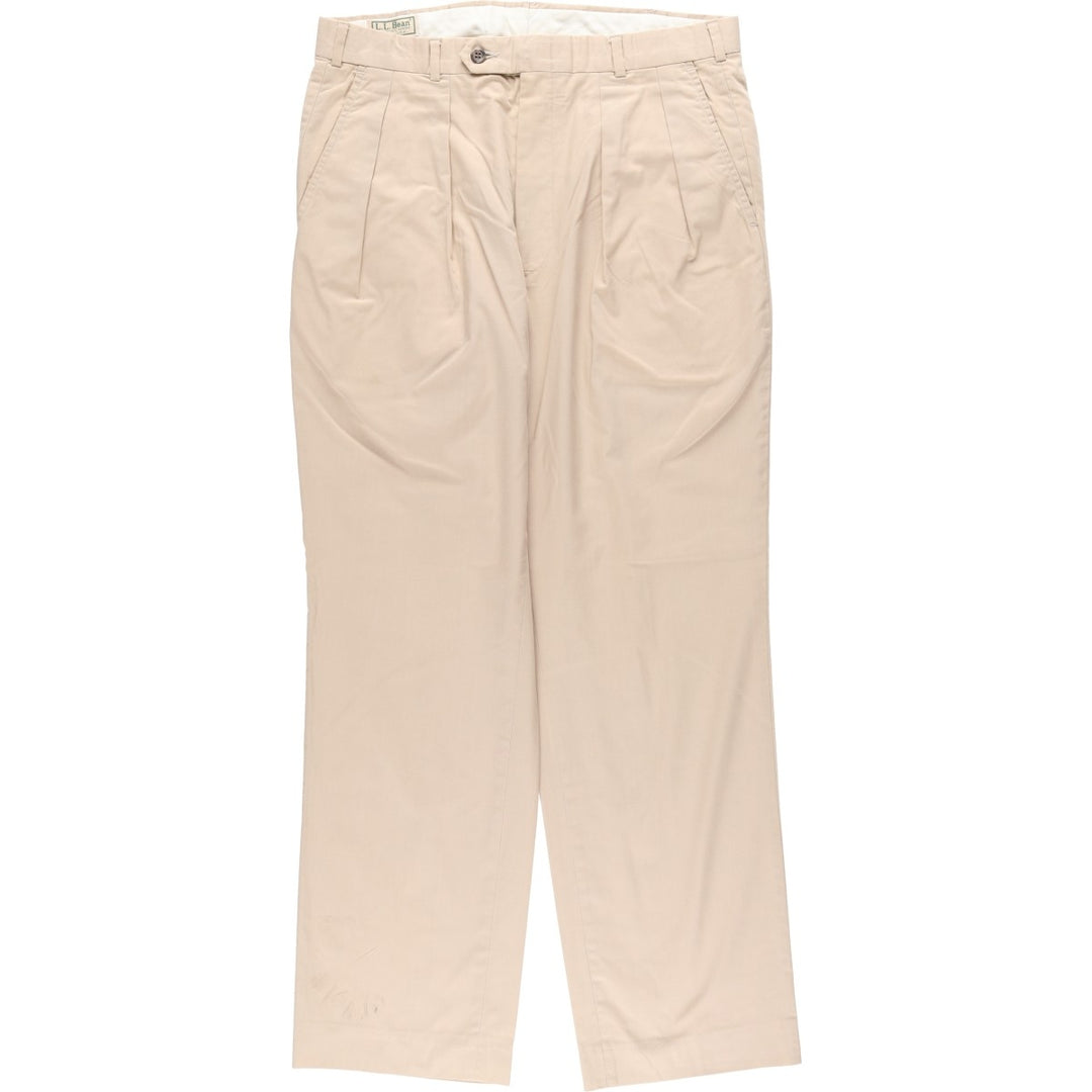 Vintage 80s-90'S LL Bean two-pleat cotton slacks, made in the USA, men's size W33 (approx.). cotton Beige type Vintage Second Hand