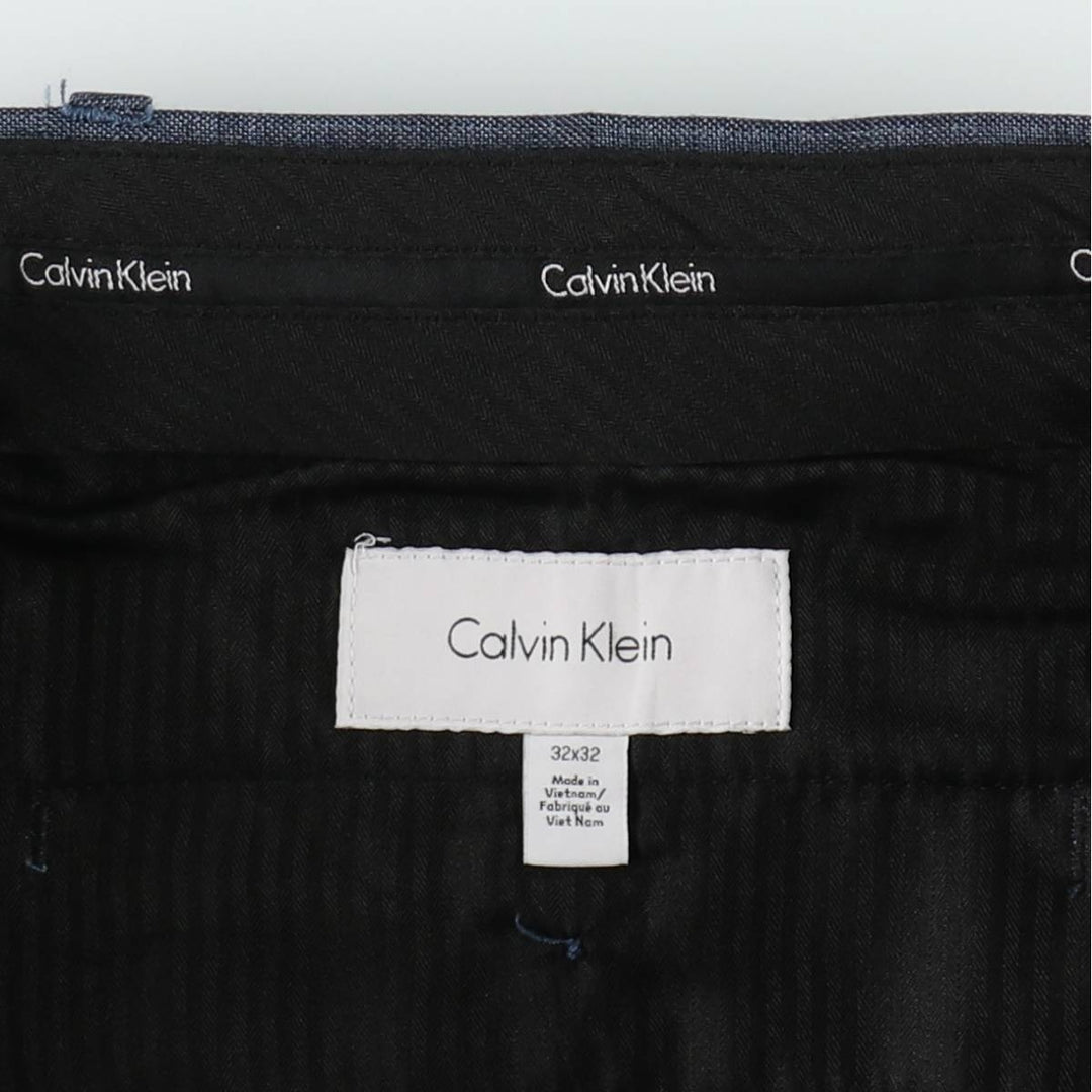 00s~ Calvin Klein slacks for men, size W34 polyester Navy blue Vintage Second Hand