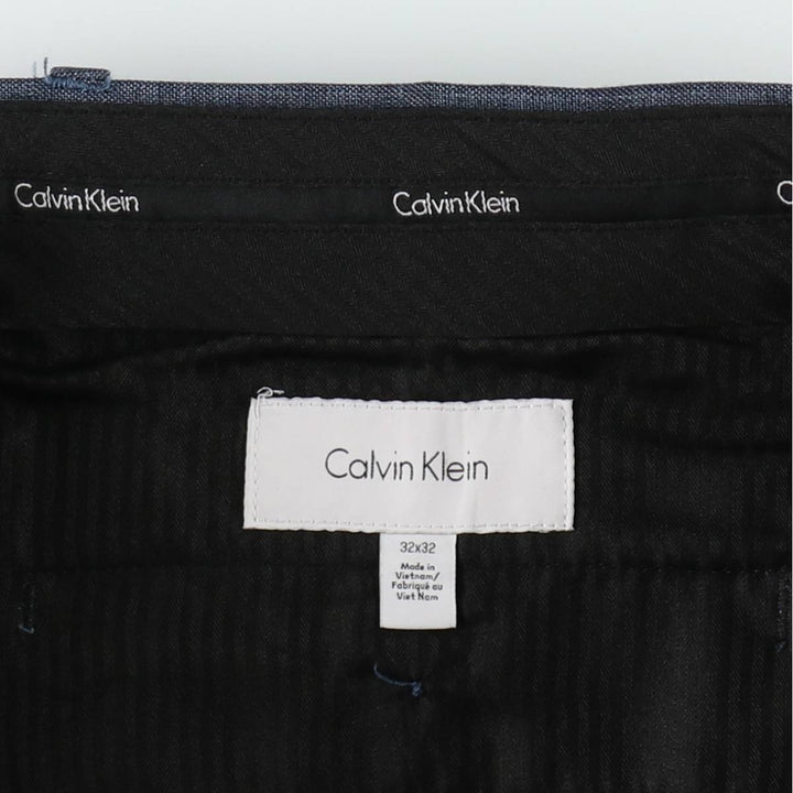 00s~ Calvin Klein slacks for men, size W34 polyester Navy blue Vintage Second Hand