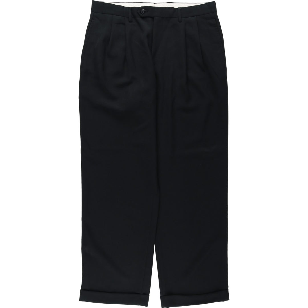 Ralph Lauren LAUREN Two-pleat slacks for men, size W33 (approx.) polyester black type Vintage Second Hand