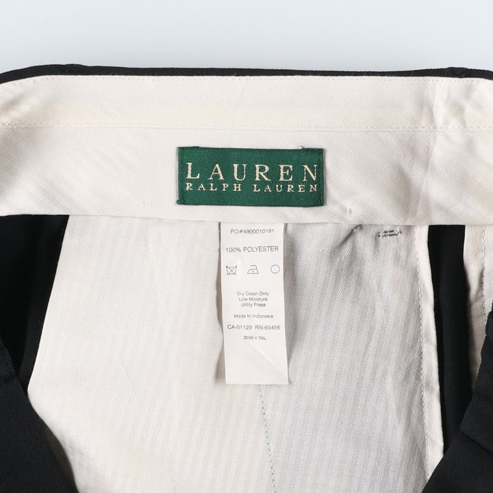 Ralph Lauren LAUREN Two-pleat slacks for men, size W33 (approx.) polyester black type Vintage Second Hand