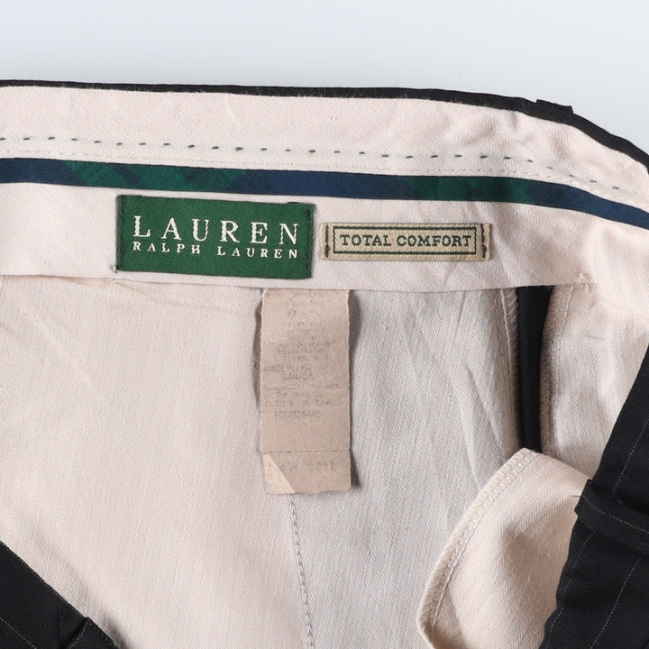 Ralph Lauren Total Comfort Stripe Pattern Two-Pleat Slacks Pants, Made in Canada, Men's Size W34 (approx.) unclear black type Vintage Second Hand