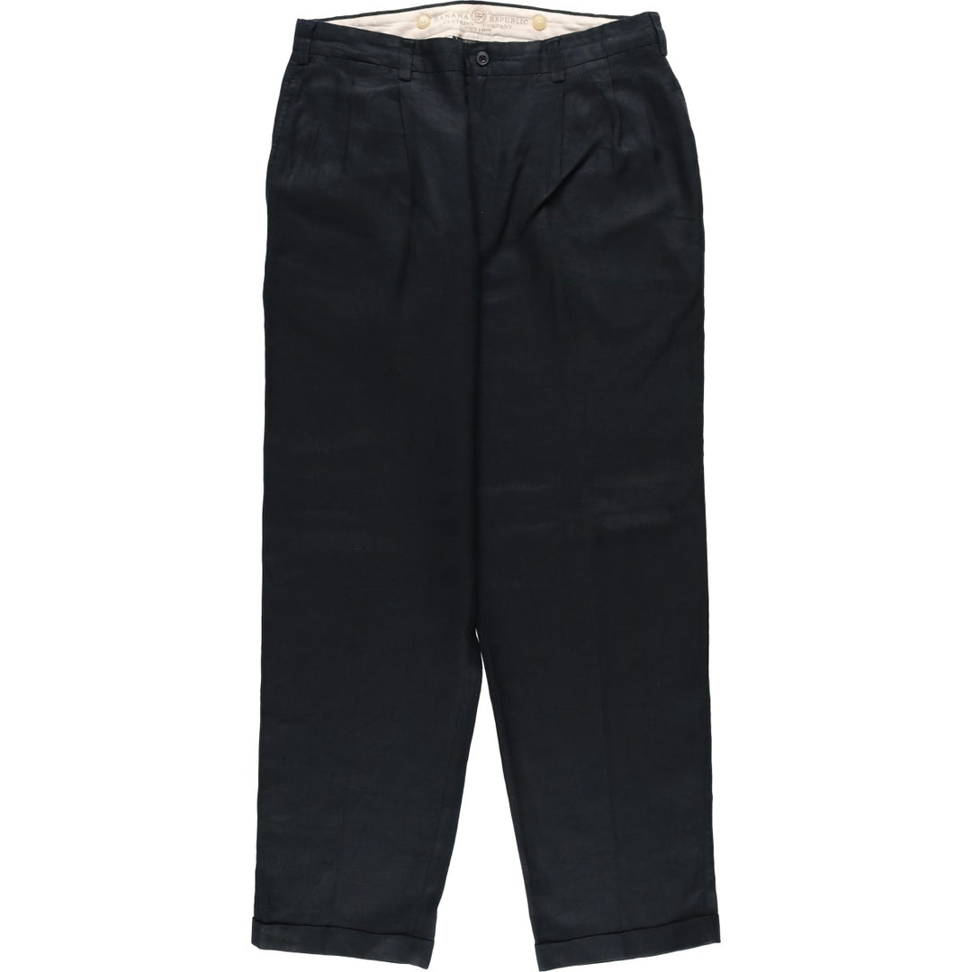 Banana Republic two-pleat linen trousers, men's size W34 (approx.) linen black type Vintage Second Hand