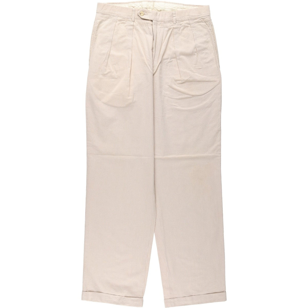 HAROLD POWELL Gingham Check Two-Pleat Seersucker Cotton Slacks Pants, Men's W33 (approx.) cotton white type Vintage Second Hand