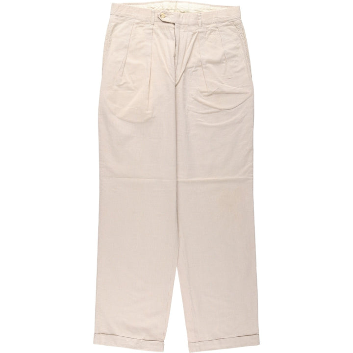 HAROLD POWELL Gingham Check Two-Pleat Seersucker Cotton Slacks Pants, Men's W33 (approx.) cotton white type Vintage Second Hand
