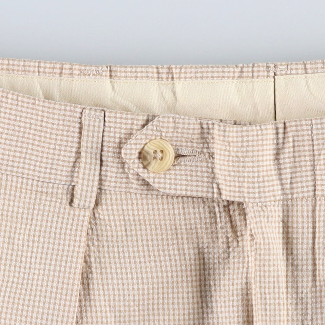 HAROLD POWELL Gingham Check Two-Pleat Seersucker Cotton Slacks Pants, Men's W33 (approx.) cotton white type Vintage Second Hand