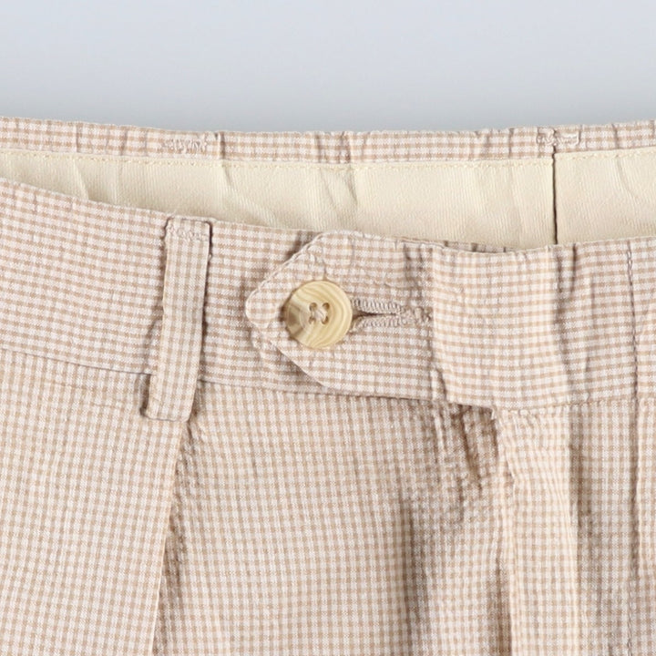 HAROLD POWELL Gingham Check Two-Pleat Seersucker Cotton Slacks Pants, Men's W33 (approx.) cotton white type Vintage Second Hand