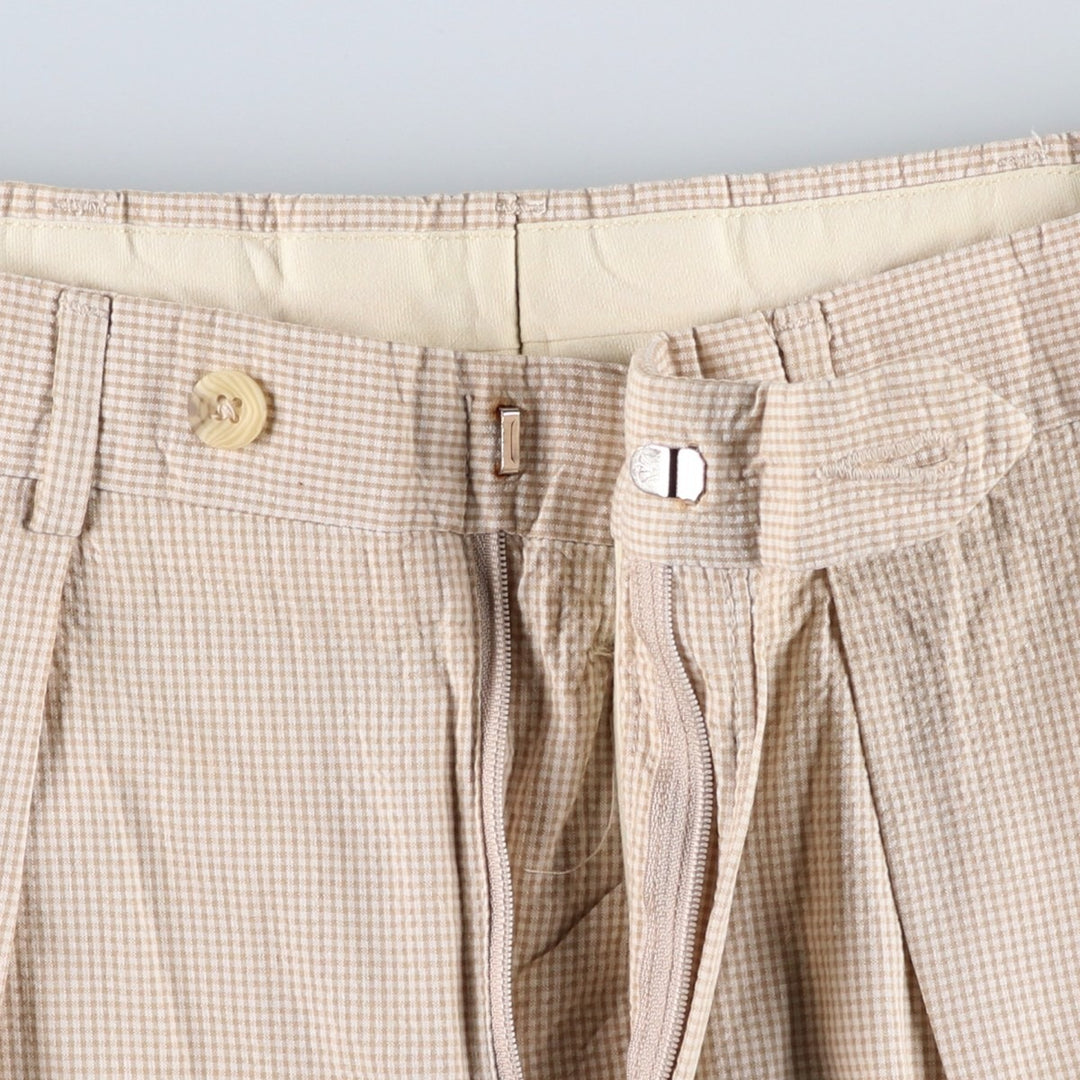 HAROLD POWELL Gingham Check Two-Pleat Seersucker Cotton Slacks Pants, Men's W33 (approx.) cotton white type Vintage Second Hand