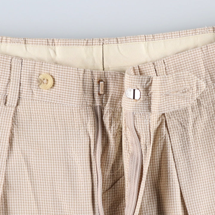 HAROLD POWELL Gingham Check Two-Pleat Seersucker Cotton Slacks Pants, Men's W33 (approx.) cotton white type Vintage Second Hand