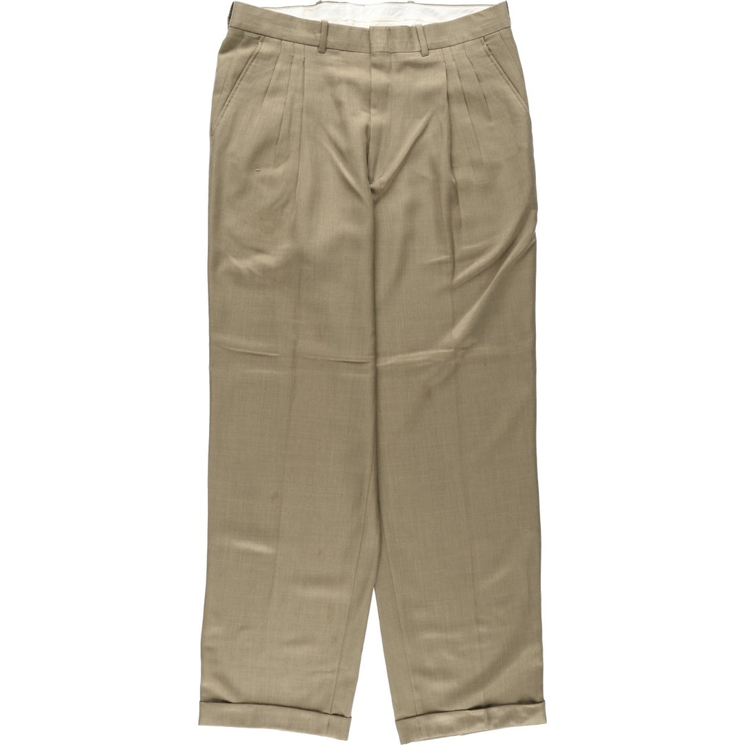 Three-pleat slacks, made in Canada, men's size W34 (approx.) polyester beige type brown Vintage Second Hand