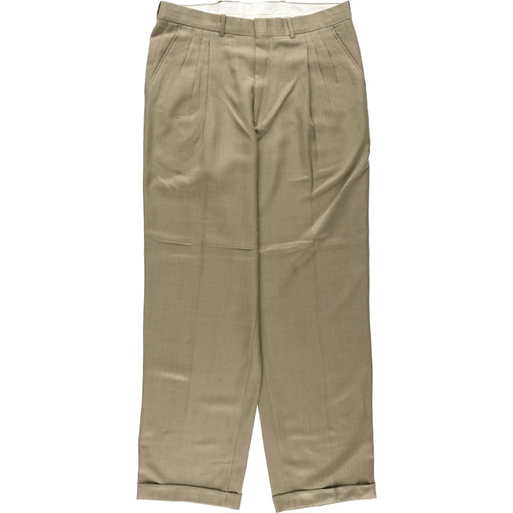 Three-pleat slacks, made in Canada, men's size W34 (approx.) polyester beige type brown Vintage Second Hand