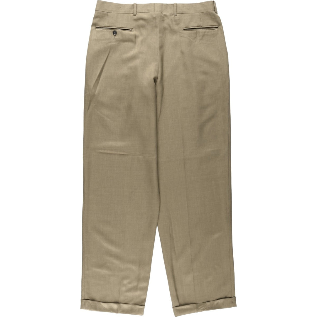 Three-pleat slacks, made in Canada, men's size W34 (approx.) polyester beige type brown Vintage Second Hand
