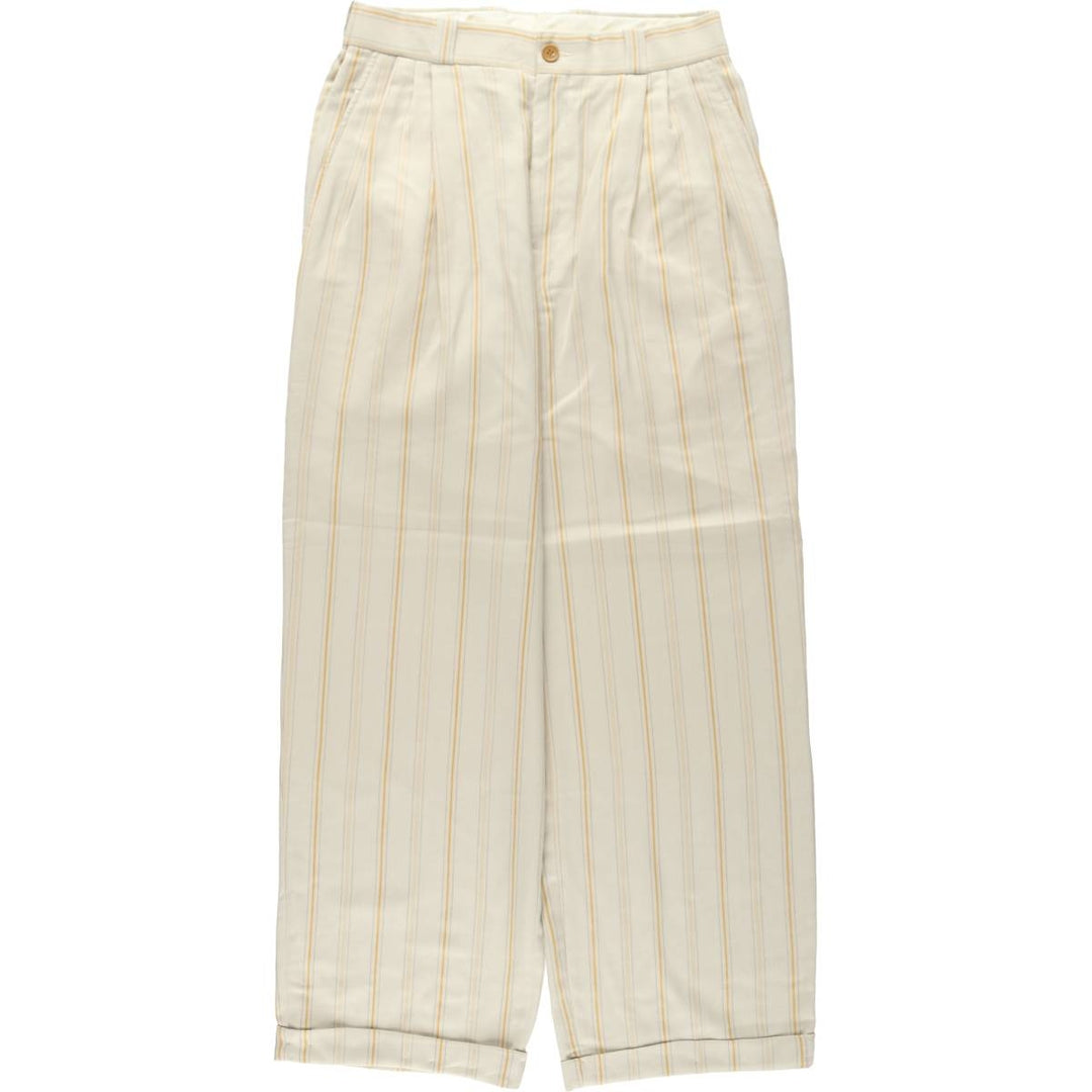 Striped Pattern Three-Pleat Slacks Pants Men's W31 (approx.) unclear unbleached Vintage Second Hand