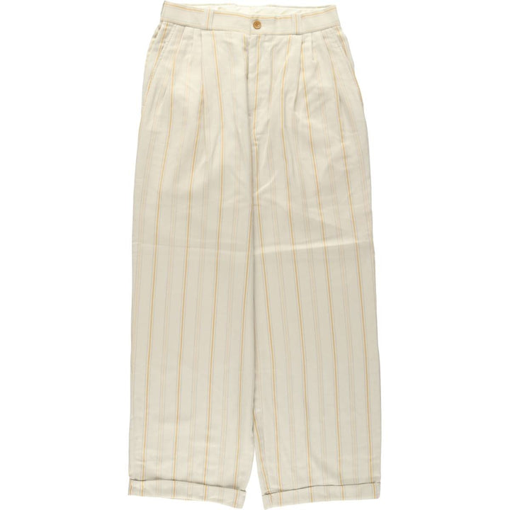 Striped Pattern Three-Pleat Slacks Pants Men's W31 (approx.) unclear unbleached Vintage Second Hand