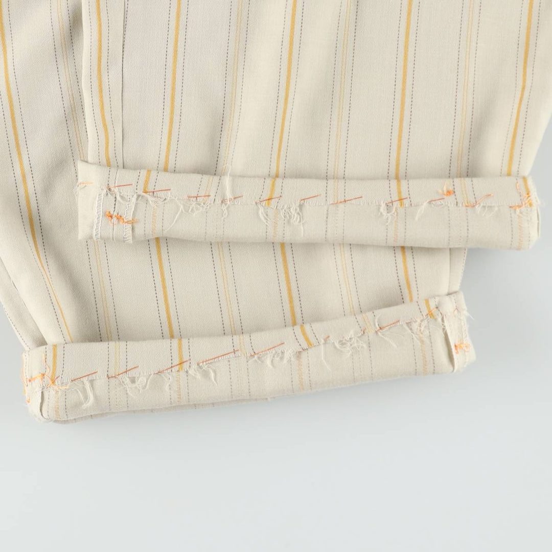 Striped Pattern Three-Pleat Slacks Pants Men's W31 (approx.) unclear unbleached Vintage Second Hand