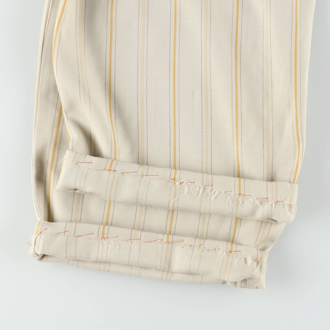 Striped Pattern Three-Pleat Slacks Pants Men's W31 (approx.) unclear unbleached Vintage Second Hand