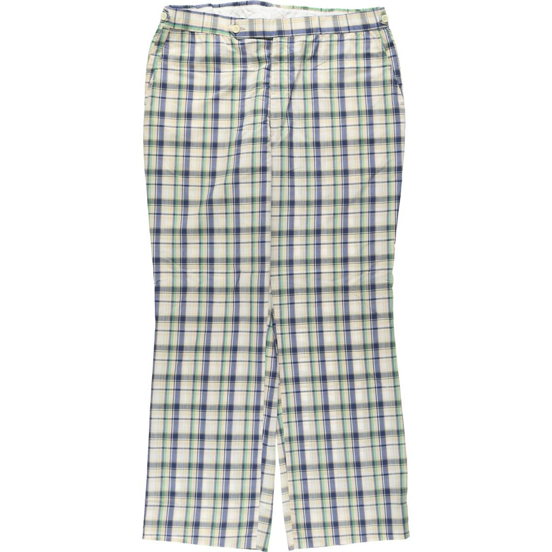 ~90'S Berle Check Pattern Slacks Pants Men's W37 (approx.) Vintage unclear green type Vintage Second Hand
