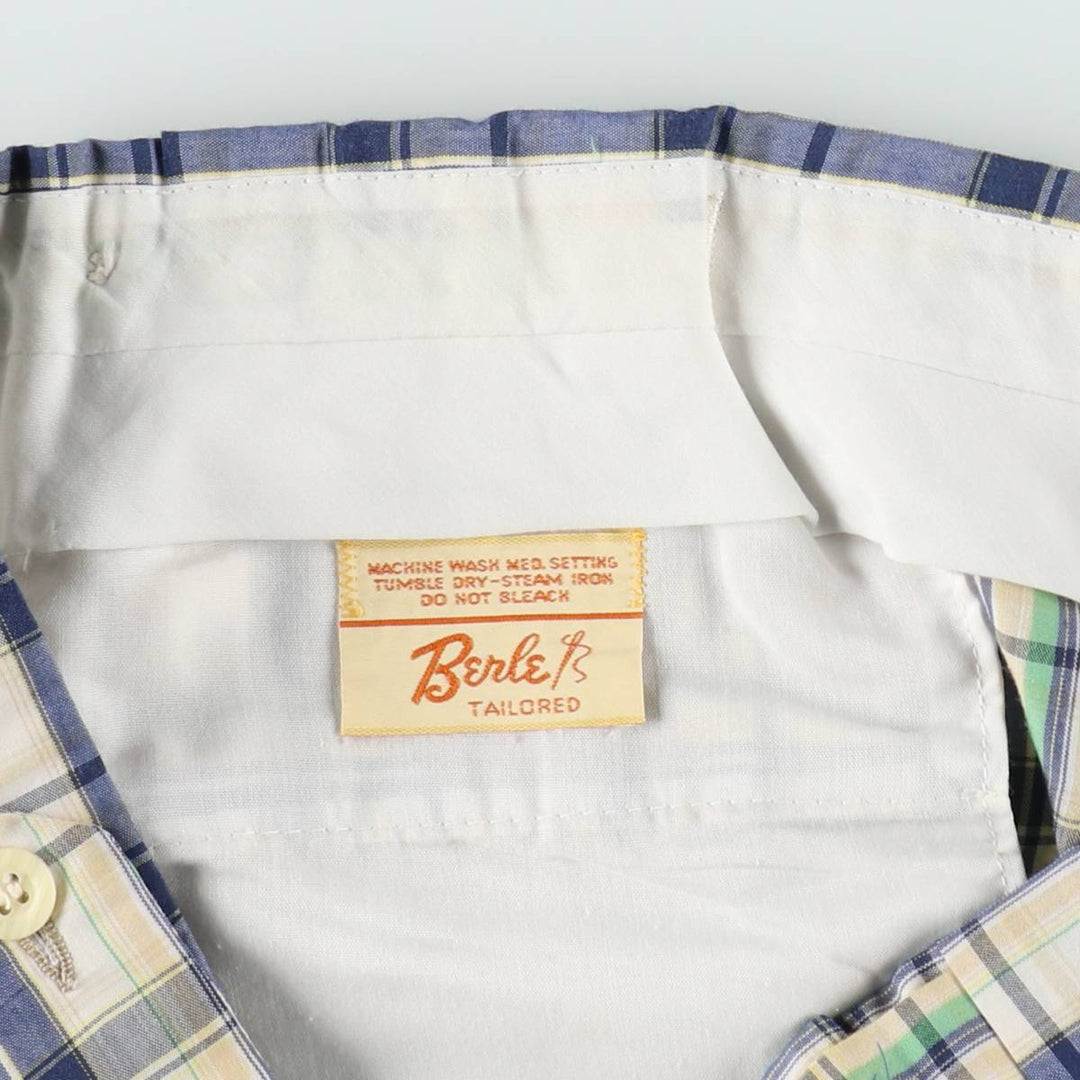 ~90'S Berle Check Pattern Slacks Pants Men's W37 (approx.) Vintage unclear green type Vintage Second Hand