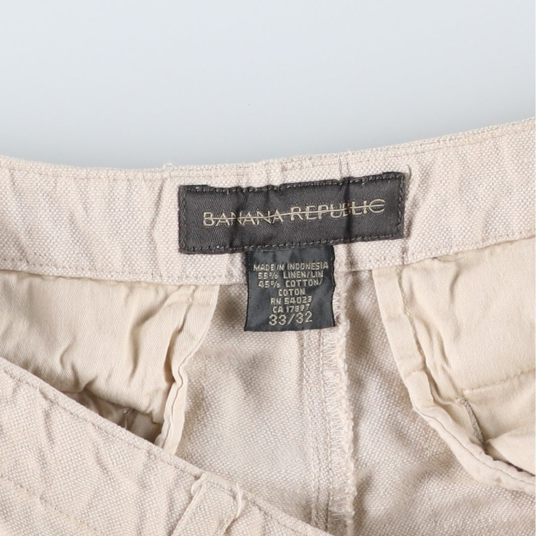 2000'S Banana Republic cotton x linen pants, slacks, cargo pants, men's size W34 (approx.) linen unbleached Vintage Second Hand