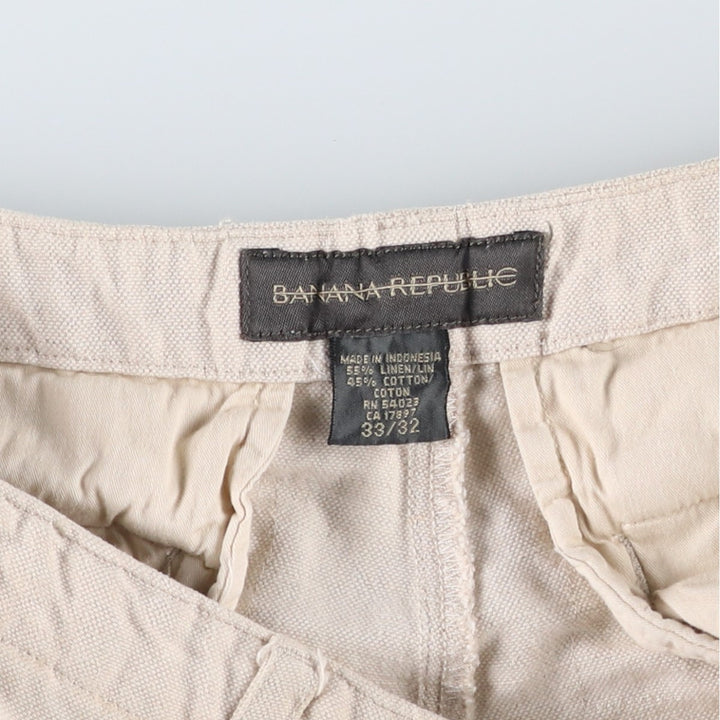 2000'S Banana Republic cotton x linen pants, slacks, cargo pants, men's size W34 (approx.) linen unbleached Vintage Second Hand