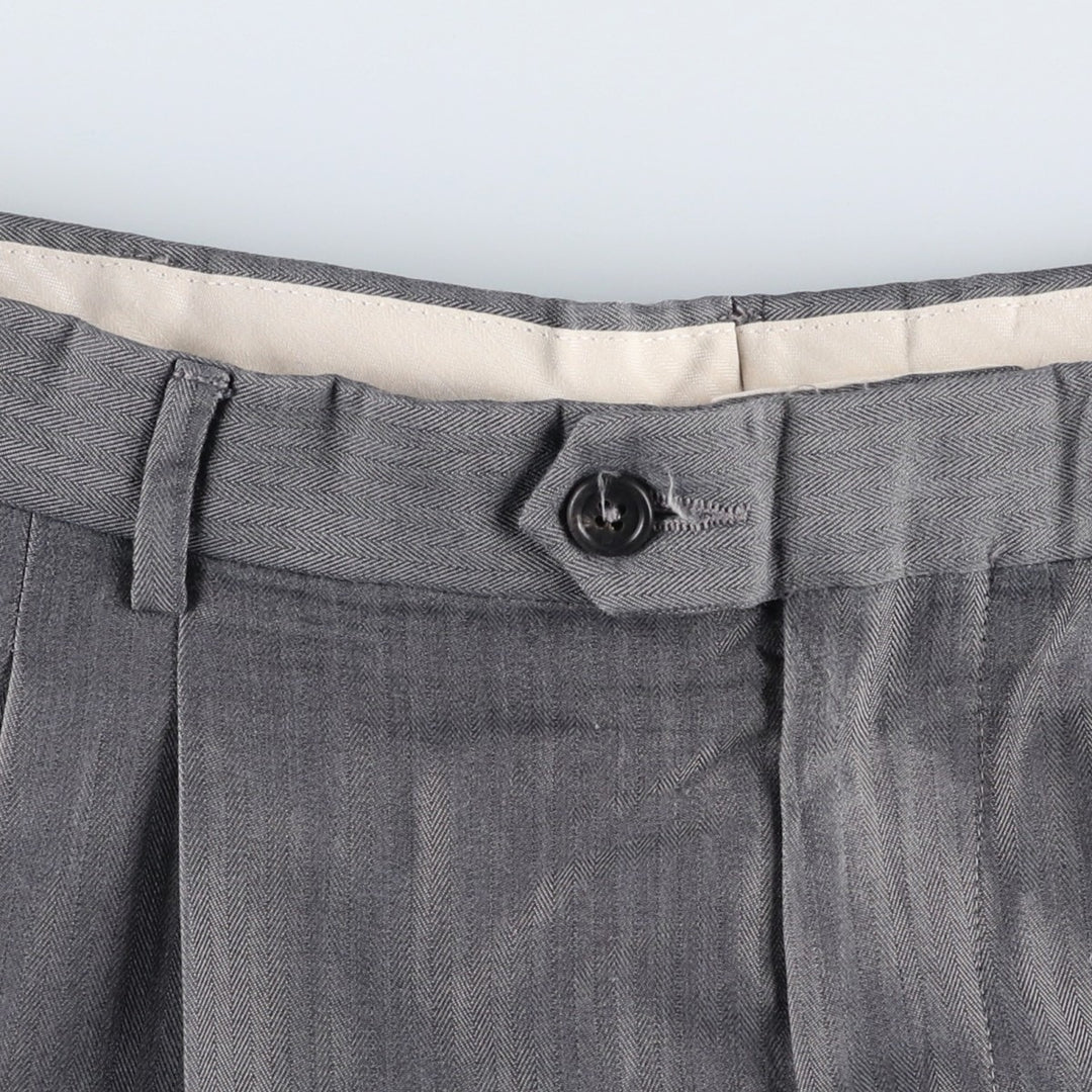 Ralph Lauren CHAPS Two-Pleat Herringbone Slacks Pants, Men's Size W34 (approx.) polyester gray type Vintage Second Hand