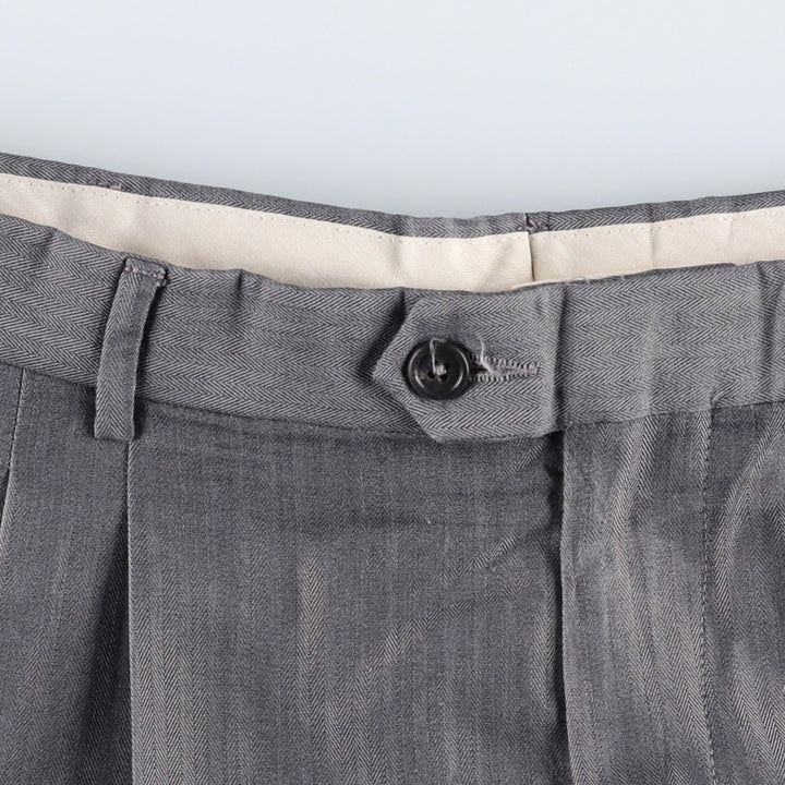 Ralph Lauren CHAPS Two-Pleat Herringbone Slacks Pants, Men's Size W34 (approx.) polyester gray type Vintage Second Hand