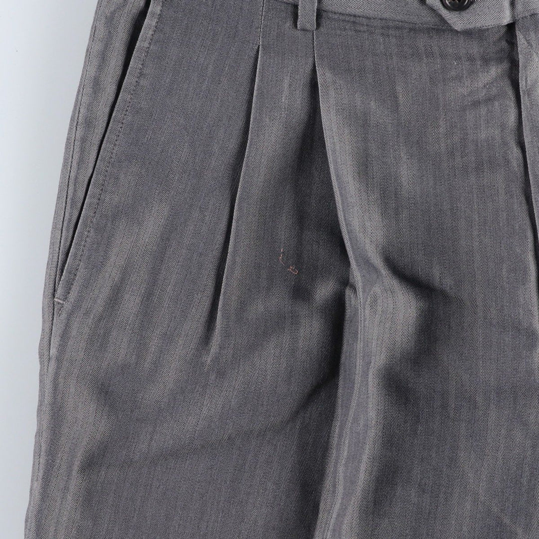 Ralph Lauren CHAPS Two-Pleat Herringbone Slacks Pants, Men's Size W34 (approx.) polyester gray type Vintage Second Hand