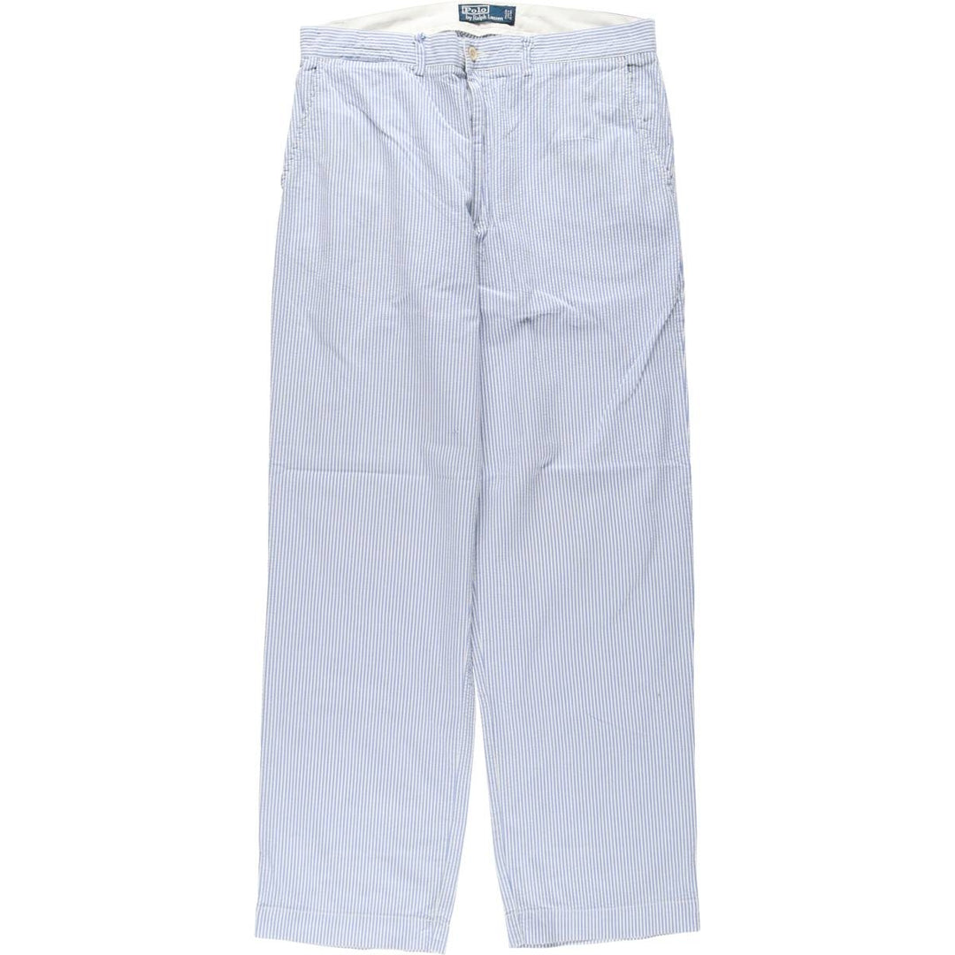 Ralph Lauren POLO by Ralph Lauren Stripe Pattern Seersucker Cotton Slacks Pants Men's W34 (approx.) cotton blue type Vintage Second Hand
