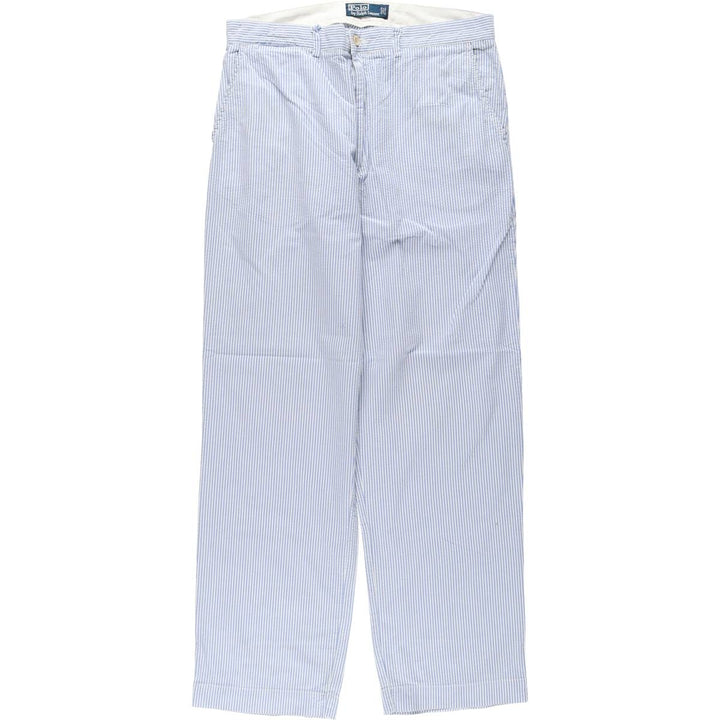 Ralph Lauren POLO by Ralph Lauren Stripe Pattern Seersucker Cotton Slacks Pants Men's W34 (approx.) cotton blue type Vintage Second Hand