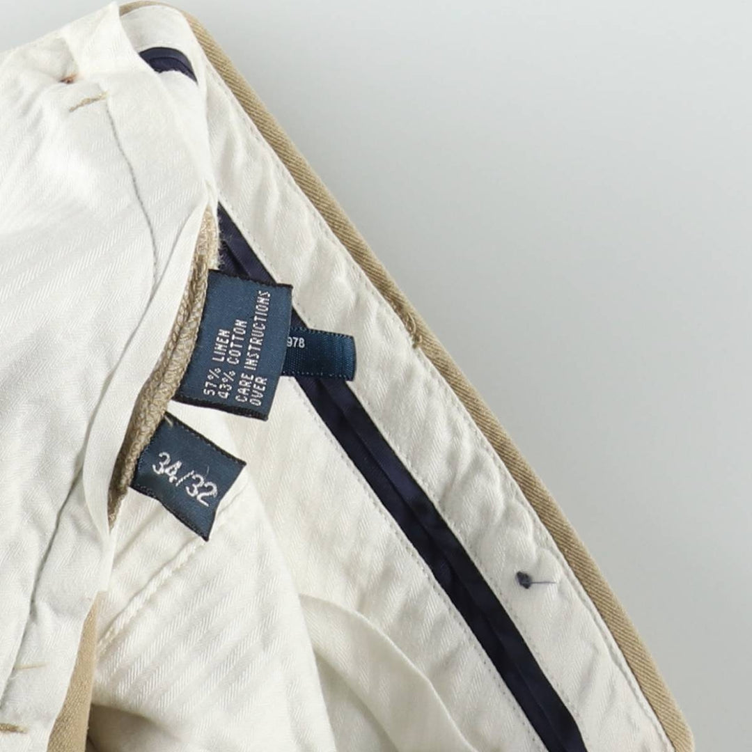 Ralph Lauren POLO by Ralph Lauren Cotton x Linen Pants/Slacks, Men's W35 (approx.) linen Beige type Vintage Second Hand