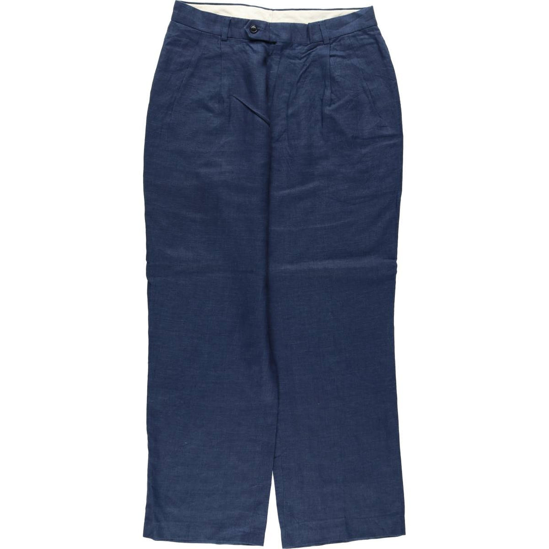 Two-pleat linen trousers, men's size W32 (approx.) linen navy blue type Vintage Second Hand
