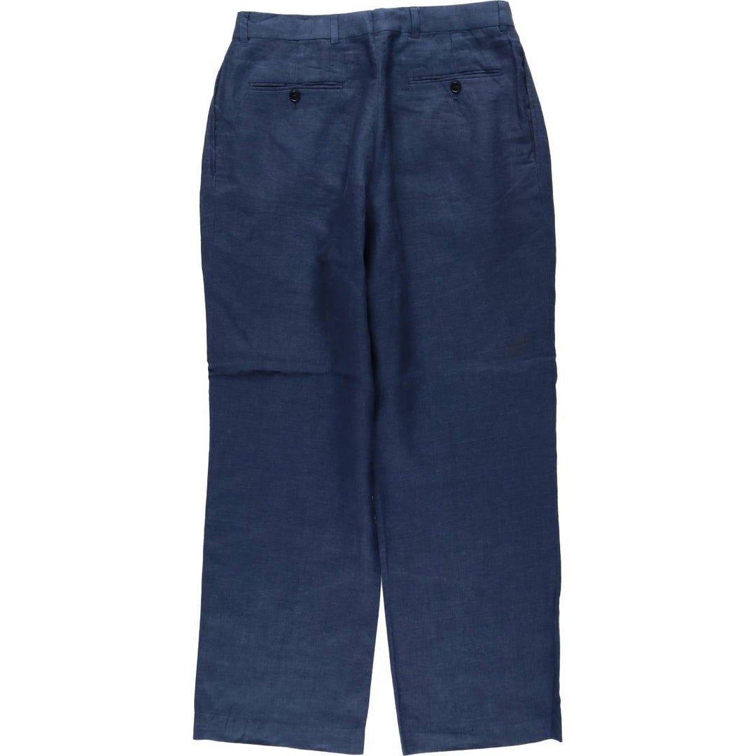 Two-pleat linen trousers, men's size W32 (approx.) linen navy blue type Vintage Second Hand